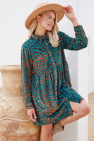 Jodifl Velvet Leopard Button-up Baby Doll Dress in Teal Dress Jodifl   