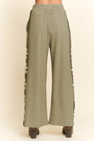 Davi & Dani Heavy Waffle Knit Pants with Flower Patches in Sage