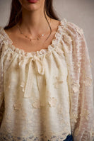 So Me 3D Floral Lace Scallop Edge Blouse in Cream