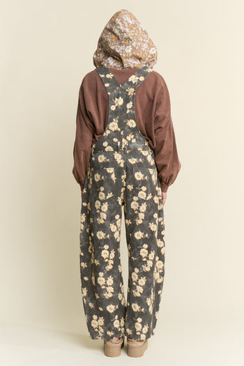 J.nna Floral Print Overalls in Floral Charcoal