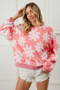 BiBi Christmas Snowflake Pullover Top in Pink