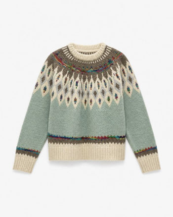 Davi & Dani Fair Isle Yoke Sweater in Light Blue Cream