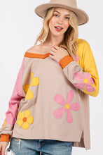 Load image into Gallery viewer, Sage+Fig OVERSIZED Multi Colored Daisy Patch Top in Mushroom
