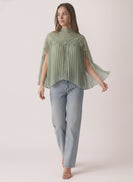 Lena Pleated Flowy Cape Blouse in Sage