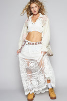 POL A Line Floral Print and Lace Patch Top in Cream Multi