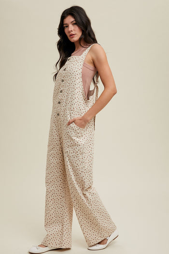 Wishlist Floral Print Open Back Overalls in Cream Combo