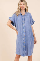 Mittoshop Cotton Gauze Mini Length Shirt Dress in Blue FINAL SALE