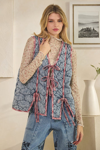 Oli & Hali Mineral Washed Quilted Puff Vest in Blue
