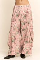 Davi & Dani Floral Print Wide Leg Pants in Pink