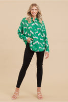 Jodifl Tiger Print Button Up Top in Green
