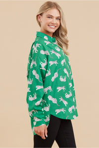 Jodifl Tiger Print Button Up Top in Green