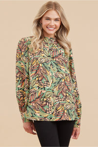 Jodifl Mixed Print Mock Neck Top in Green Mix