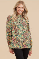 Jodifl Mixed Print Mock Neck Top in Green Mix FINAL SALE