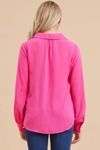 Jodifl Solid Color Open Collared Top in Hot Pink