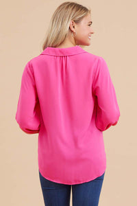 Jodifl Solid Color Open Collared Top in Hot Pink