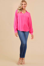 Load image into Gallery viewer, Jodifl Solid Color Open Collared Top in Hot Pink
