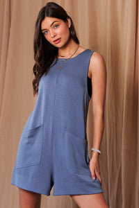 Davi & Dani Soft Knit Solid Color Romper in Denim Blue