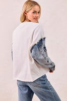 BiBi Sweatshirt with Denim Sleeves and GAMEDAY Letter Patches in Ivory