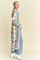 Davi & Dani Open Front Granny Square Crochet Midi Cardigan in Neon Multi