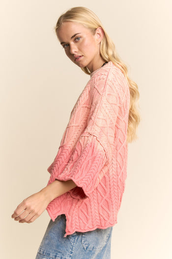 Davi & Dani Cable Knit Top in Coral