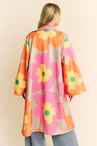 Davi & Dani Bold Retro Floral Print Jacket in Pink Orange