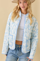 Main Strip Vintage Print Quilted Woven Jacket in Light Blue