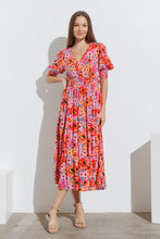 Load image into Gallery viewer, Polagram Floral Print Tiered Maxi Dress in Fuchsia Dresses Polagram   
