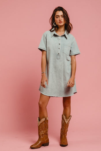 BiBi Washed Twill Dress in Slate Blue