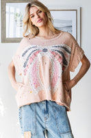 Oli & Hali Paint Splatter Top with Large Ribbon Bow Patch on Front in Pink