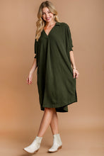 Load image into Gallery viewer, Umgee Solid Texture Fabric Smoked Cuff Dress in Olive
