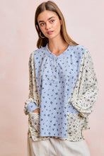 Load image into Gallery viewer, BiBi Floral Print Mix N Match Henley Top in Light Blue
