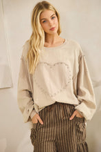 Load image into Gallery viewer, Sage+Fig Studded Heart Patched Top in Gray
