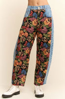 Davi & Dani Floral and Denim Pants in Black/Denim Blue