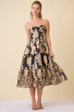 Load image into Gallery viewer, Main Strip Metallic Floral Embossed Midi Dress in Black
