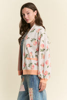 J.nna Knit Rose Pattern Cardigan in Apricot