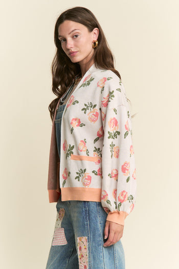 J.nna Knit Rose Pattern Cardigan in Apricot