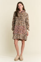 J.nna Color Block Hooded Loungewear Dress in Leopard