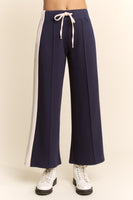 Davi & Dani Side Stripe Wide Leg Pants in Navy Mint