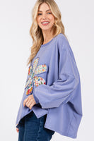Sage+Fig OVERSIZED Terry Knit Top with Daisy Flower Patch in Maya Blue