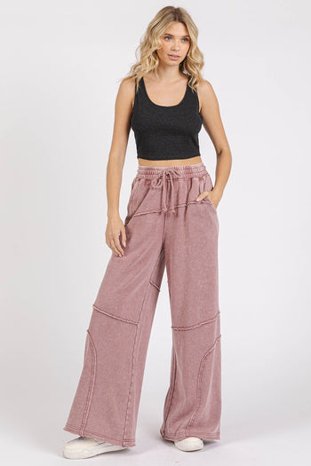 Mittoshop Mineral Washed Pants with Asymmetric Seams in Faded Plum