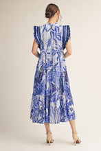 Load image into Gallery viewer, Jodifl Boho Tropical Print Midi Dress in Blue Mix
