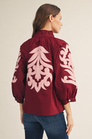 Jodifl Baroque Applique Detail Top in Burgundy