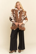 Load image into Gallery viewer, Davi &amp; Dani Floral Jacquard and Faux Fur Trim Vest in Brown
