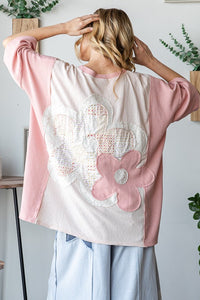 Oli & Hali OVERSIZED Flower Patch Top in Pink