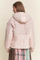 J.nna Mixed Floral Print Hooded Puffer Jacket in Pink Cream