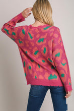 Load image into Gallery viewer, Umgee Leopard Sweater With Destroyed Rib Band Pullover Sweater in Magenta
