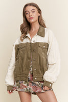 J.nna "Queen Kitty" Print Vintage Style Aviator Jacket in Olive Cream