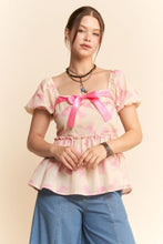 Load image into Gallery viewer, Davi &amp; Dani Bow Print Peplum Top in Pink
