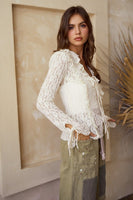 LovLov FITTED Sheer Floral Lace Top with Ruffles in Cream