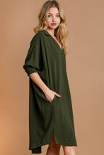 Load image into Gallery viewer, Umgee Solid Texture Fabric Smoked Cuff Dress in Olive
